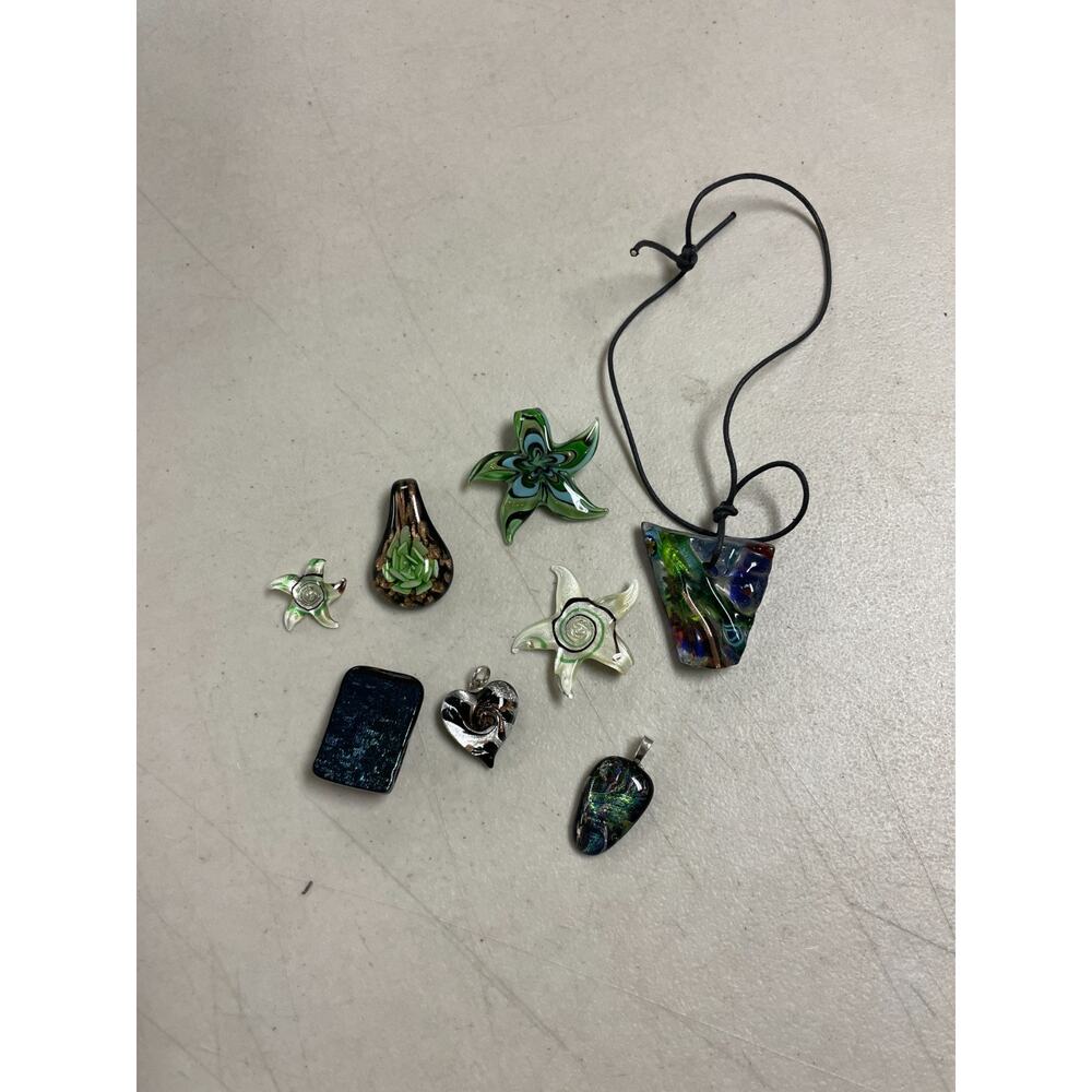 Vintage Lot of Murano Hand Blown Art Glass Multicolor Pendants and Necklace